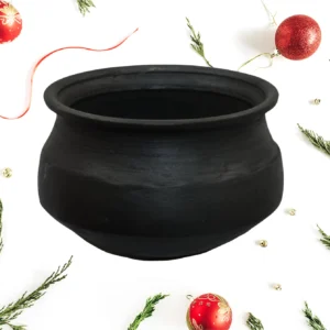 ChennaiPots Traditional Handmade Clay Handi for Cooking pot- 1 L (Black)
